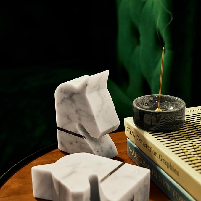 100% Marble Incense Holder Set, Stick Burner, Cone Ash Catcher Bowl, Japanese Incense Stand with Sandalwood Sticks and 2 Brass Burners, Mini-3”, Zen,Gray - Bloomnest