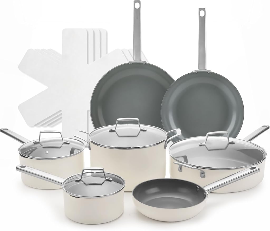 ChefRobot Nonstick Ceramic Cookware Set Healthy Pots And Pans Set Induction Kitchen Cookware sets Non Toxic Pots And Pan Set,PFOA ＆ PTFE Free (18 pcs) - Bloomnest