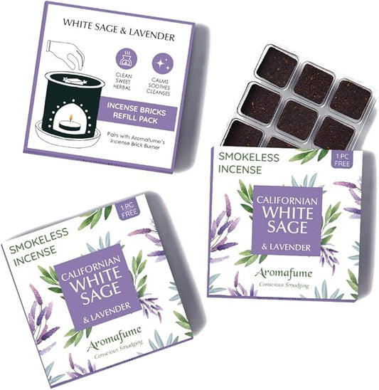 White Sage and Lavender Incense Bricks by Aromafume | 3x9 Bricks | Sage Incense for Cleansing Negative Energy & Protection | Sage for Smokeless Smudging & Spiritual Cleansing | Refill Pack Aromafume
