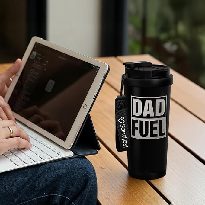 Dad Fuel Tumbler from Daughter Son - Stainless Steel 2-in-1 Lid Coffee Tumbler 18 oz, Insulated Travel Mug Gift for Men Husband, Birthday Christmas Father's Day - Bloomnest