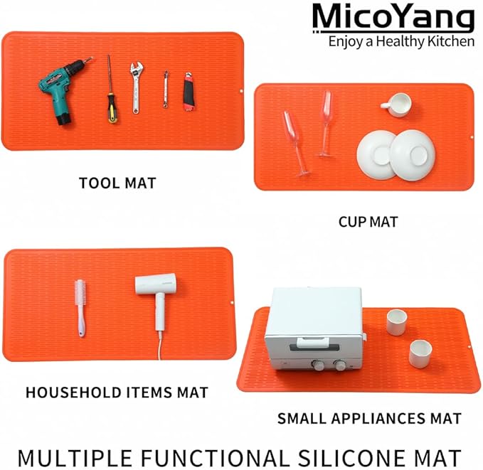Silicone Dish Drying Mat for Multiple Usage,Easy clean,Eco-friendly,Heat-resistant Silicone Mat for Kitchen Counter or Sink,Refrigerator or Drawer Liner Orange 5XL 36inches x 18inches - Bloomnest