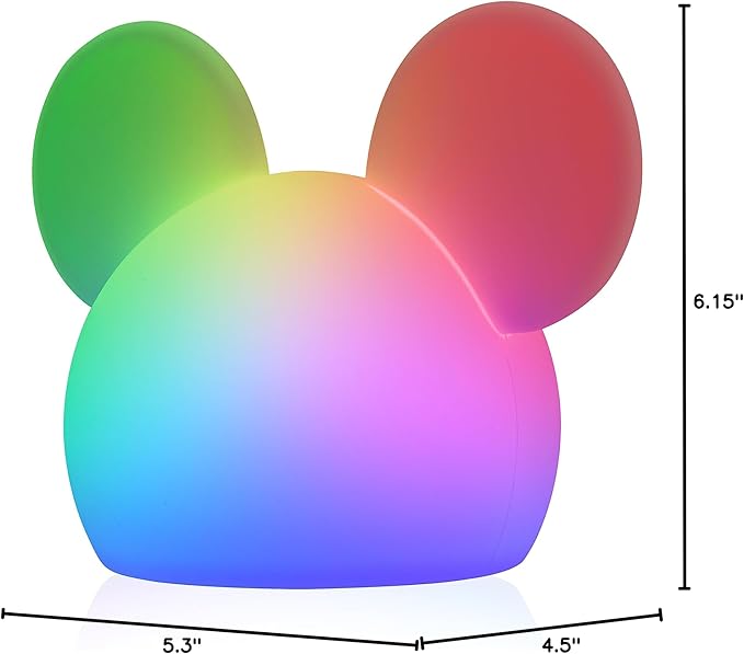 Disney Mickey Mouse Squishy Light, Color Changing, Night Light for Kids, USB Lamp, Battery Operated, Dimmable, Ideal for Bedroom, Playroom, Living Room, and More, 66944 - Bloomnest