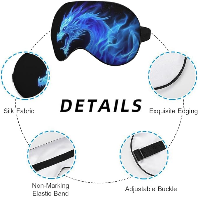 Fiery Dragon Sleep Eye Mask Blue Dragon Black Silk Eye Mask Sleeping Soft Eye Shade Cover for Men Women Boy Girl Airplane Travel with Elastic Strap - Bloomnest
