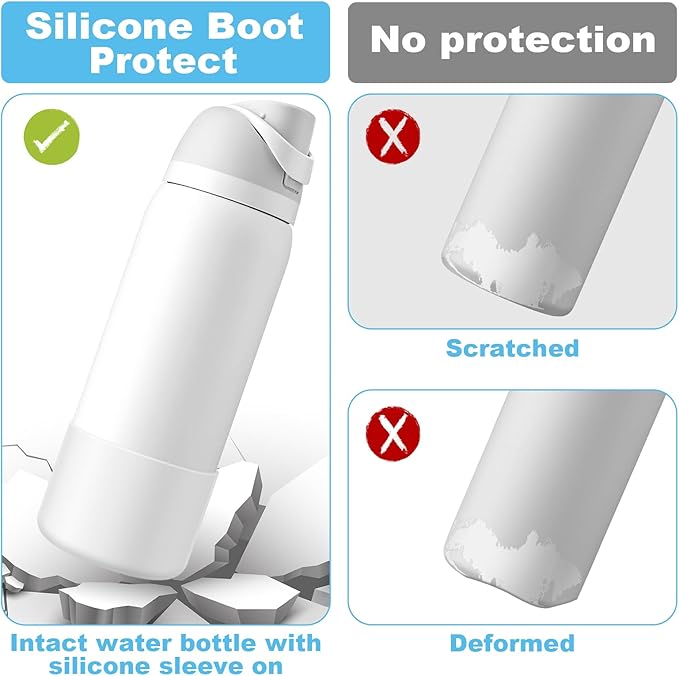2PCS Silicone Water Bottle Boot for Owala 24oz 32oz 40oz, Anti-Slip Protective Sleeve Bottom Bumper Protector for FreeSip, Twist, and Flip Stainless Steel Water Bottles Alwenid