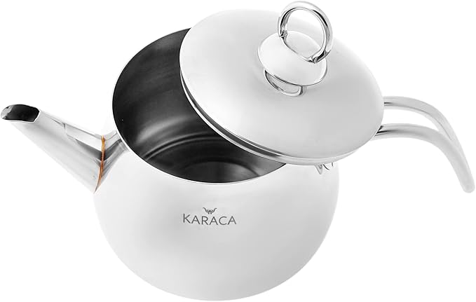 Karaca Layla Teapot Edelstahl, Turkischer Teekocher, Wasserkocher, Teekanne: 1 L Wasserkocher: 1,75 L, Türkisches Teekannen, Kayra Teekannen Set Metal - Bloomnest
