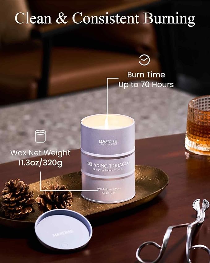 M&SENSE Tobacco Scented Candles Natural Non Toxic, Aromatherapy Candle for Stress Relief Meditation Relaxing, Housewarming Gifts for Women Men, 11.3oz 70 Hour Long Burning - Bloomnest