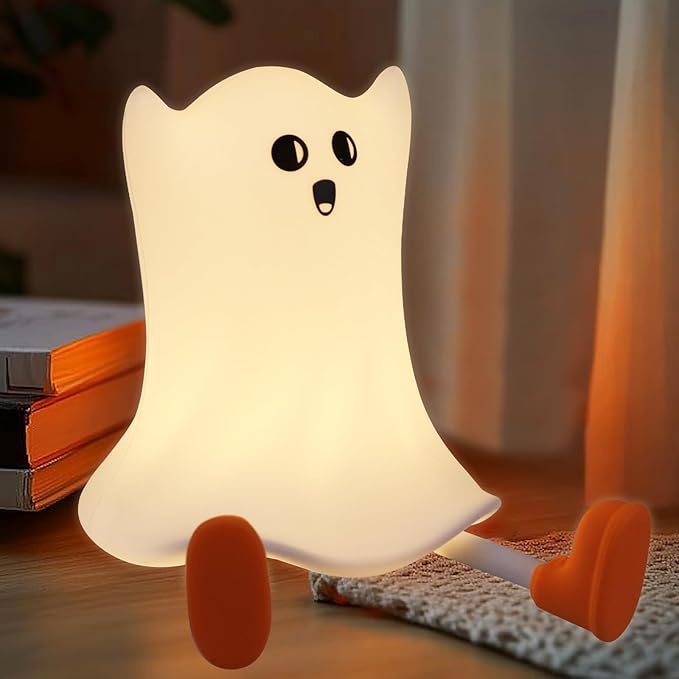 Ghost Night Light Silicone Cute Halloween Ghost Decor Night Light for Breastfeeding Squishy Ghost Nightlight Cordless Rechargeable Dimmable Touch Fun Bedside Light Lamp for Halloween Gifts - Bloomnest
