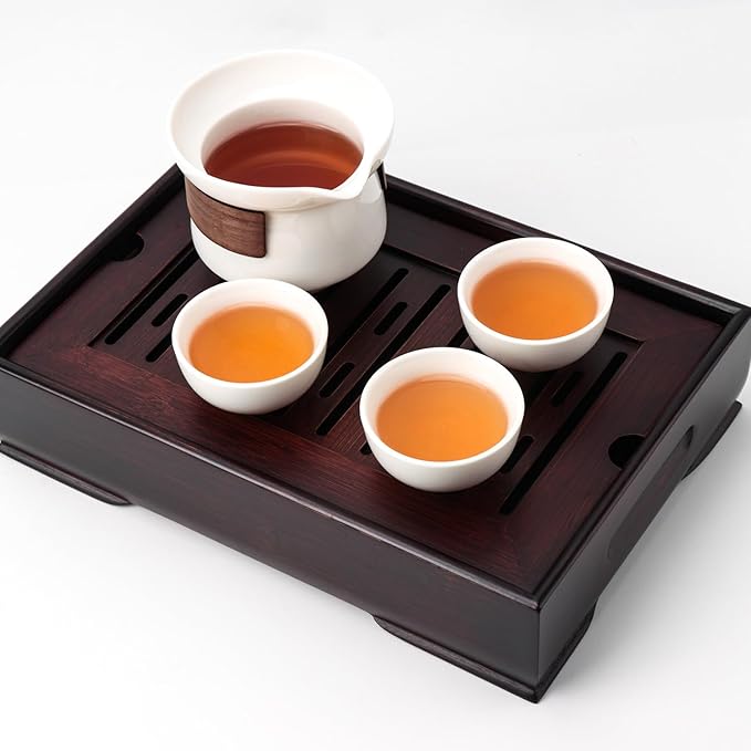 Mini Bamboo Chinese Tea Tray - 11 x 7 inch Japanese Tea Serving Tray, Small Gongfu Tea Table Set with Reservoir Type Water Storage Box (M) - Bloomnest