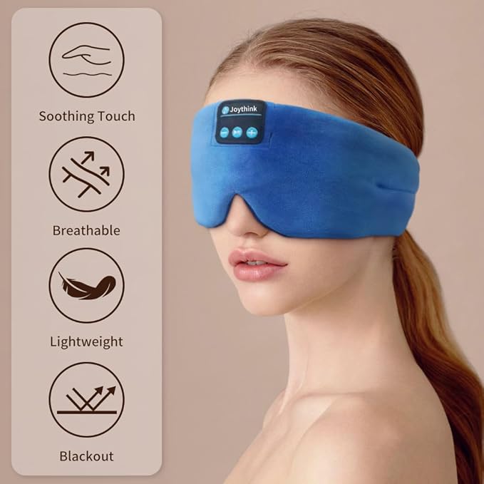 Joythink Sleep Headphones Bluetooth Headband Sleeping Eye Mask Kids Children Soft Wireless Sleep Headphones for Women Men Silk Speaker Bluetooth Earbuds for Side Sleeper Music Mask Cool - Bloomnest