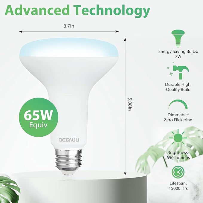 36 Pack BR30 LED Bulb, Dimmable Indoor Flood Lights 7W Equivalent 65W 5000K Daylight, CRI80, 650 LM, E26 Base, 15000 Lifetime Hours, Interior Energy Saving Recessed Light Bulb, Flicker-Free - Bloomnest