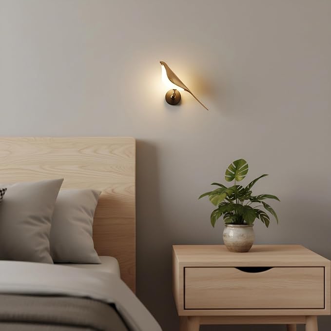 Adjustable Wall lamp in The Shape of a Bird, LED Wall Lamp, Golden Metal Wall lamp Fixture, rotatable Bedroom Bedside lamp, Living Room Wall-Mounted lamp(Color:Single-Head) - Bloomnest