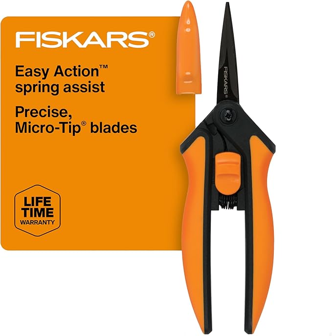 Fiskars Micro-Tip Rose Pruning Shears, 6" Garden Shears Non-Stick Coated Stainless Steel Blade, Gardening Scissors with SoftGrip Handle - Bloomnest