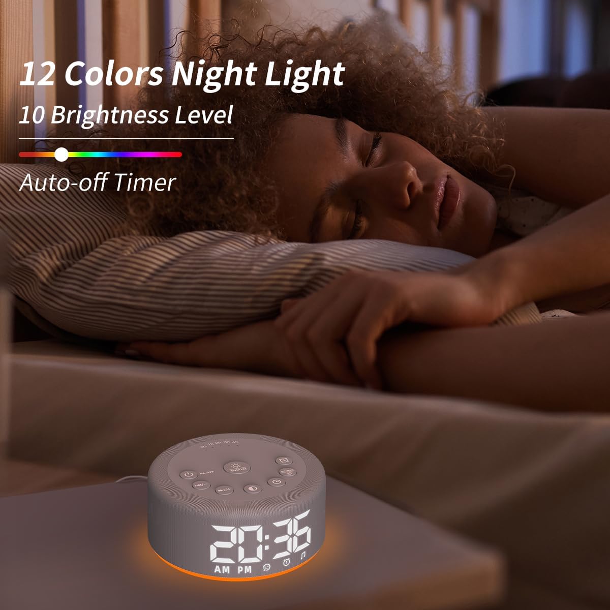 【3 in 1】 White Noise Machine with 27 Sleeping Sounds for Baby Kids Adults Sound Machine Alarm Clock Night Light Timer Memory Function 32 Level Volume Auto Off Digital Clock with 30 Wake Up Sounds