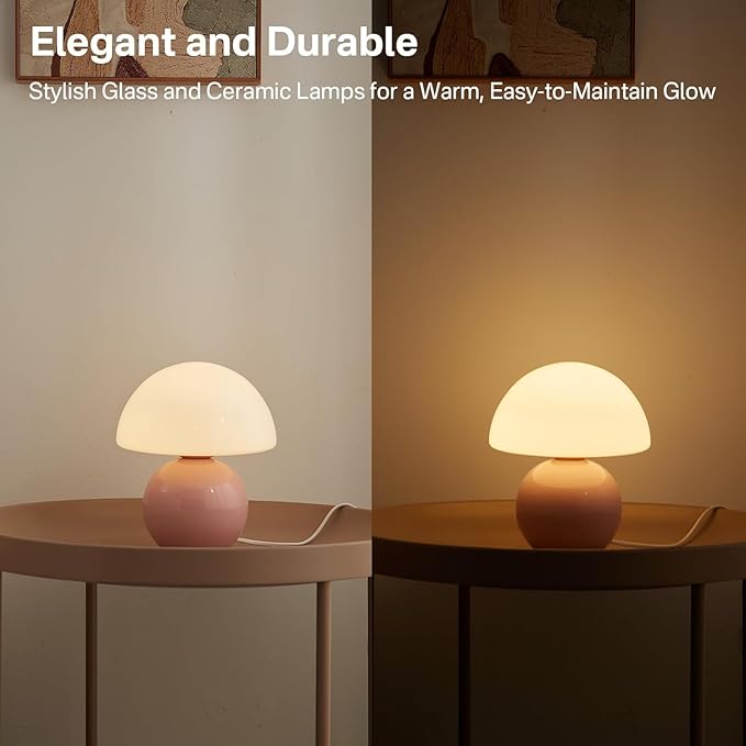Mushroom Lamp Desk Lamp for Bedroom,Table Bedside Small Lamps for Living Room,Mushroom Decor Cute Mini Modern Mid Century Lamps for Night Stands,Unique Aesthetic Home Living Room Decor(Pink) - Bloomnest