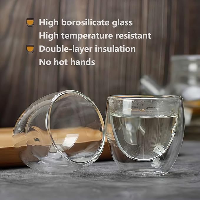 Lazy Kungfu Drip TeaPot, Heat Resistant Tea Set, Semi-Automatic Glass Teapot Suit for Magnetic Water Flow Wooden Glass Teapot Set (Teacup)