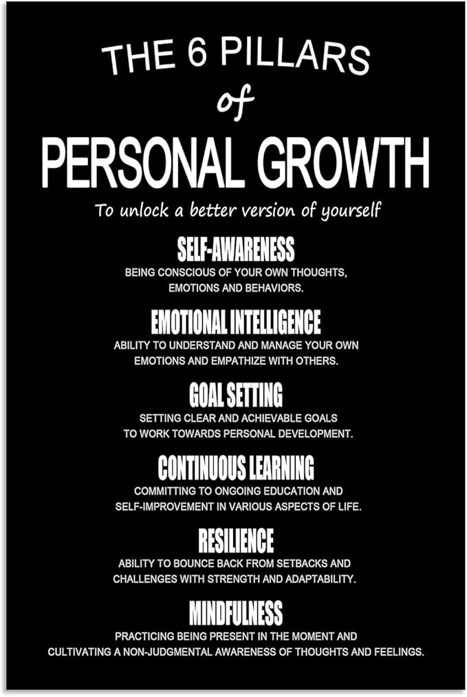 Inspirational Quotes Wall Art The 6 Pillars Of Personal Growth Printed Canvas Poster Motivational Wall Decor for Bedroom Workplace Home Office Framed Ready to Hang [24" W X 36" H] - Bloomnest