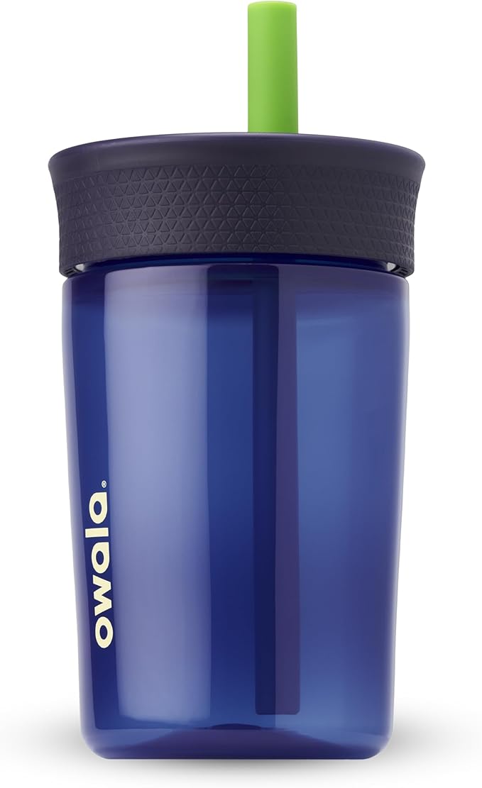 Owala Kids BPA-Free Plastic Tumbler with Spill Resistant Flexible Straw, Easy to Clean, Kids Water Bottle, Great for Travel, Dishwasher Safe, 15 Oz, Navy and Blue (Home Base) - Bloomnest