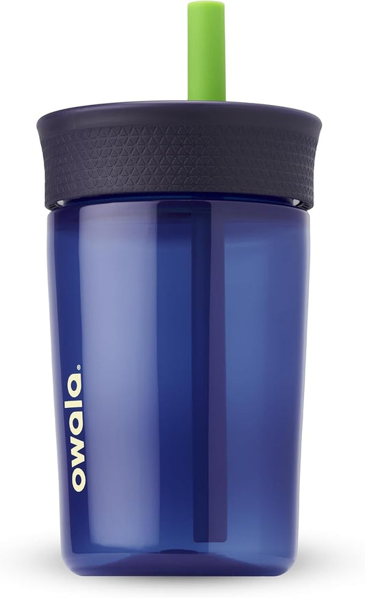 Owala Kids BPA-Free Plastic Tumbler with Spill Resistant Flexible Straw, Easy to Clean, Kids Water Bottle, Great for Travel, Dishwasher Safe, 15 Oz, Navy and Blue (Home Base) - Bloomnest