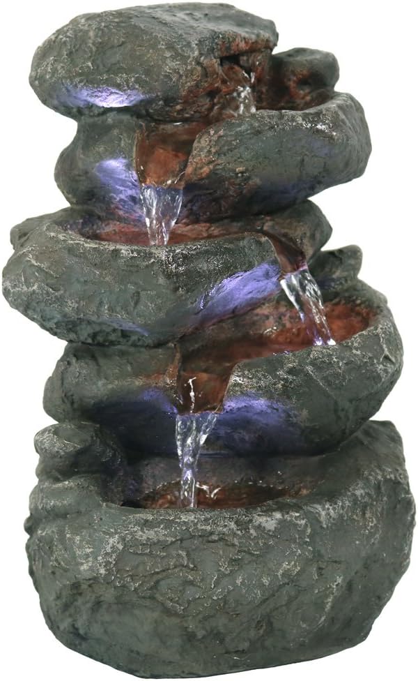 Sunnydaze Tabletop Water Fountain - Stacked Rocks 10.5 Inch Relaxing Desktop Water Fountain with LED Lights - Office, Bedroom, Living Room - Bloomnest