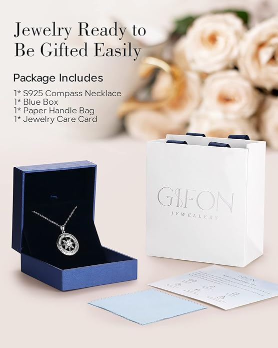 S925 Necklace Gift for Wife |Compass Jewelry |Women Anniversary |Sterling Silver |Girlfriend Birthday Gifts for Her Valentines |I'd be Lost without You |Jewel 18K Gold - Bloomnest