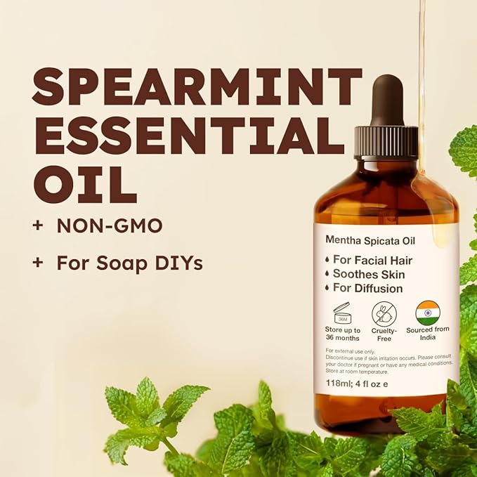 KUKKA Spearmint Essential Oils - 4 Fl Oz - for Hair, Skin, Diffuser, Aromatherapy & DIY Soap Making Scent - Bloomnest