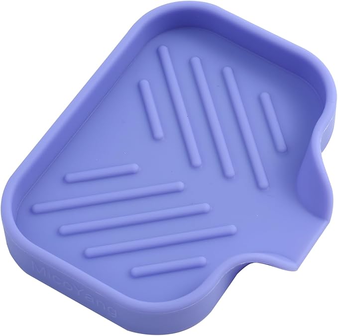 Silicone Bathroom Soap Dishes with Drain Spout-Bathroom and Kitchen Sink Organizer,Sponge Holder,Dish Soap Tray,Perfect for Dispenser,Scrubber,Bottle on Sink or Counter-Light Purple 4.9"×3.2" - Bloomnest