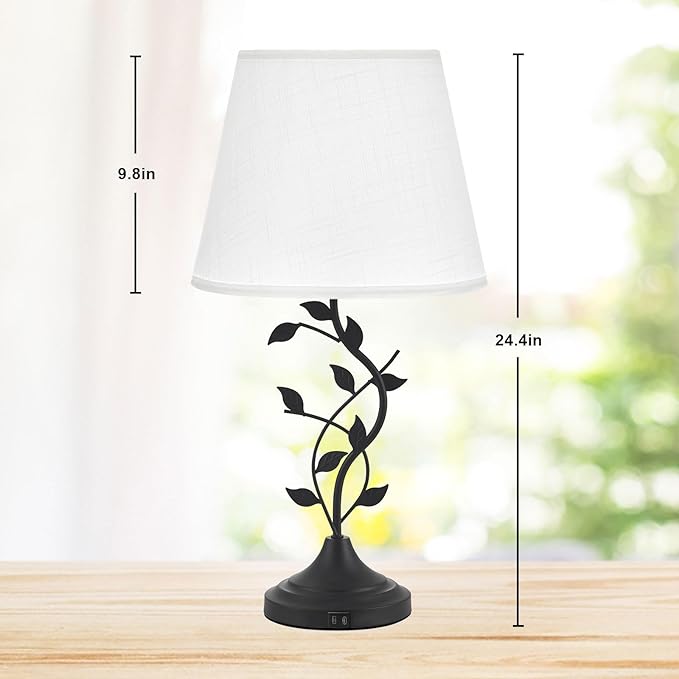 Kakanuo USB Touch Table Lamp Bedside Lamp with USB C Charging Ports for Living Room, White 3 Way Dimmable Traditional Nightstand Lamp Retro Table Lamp for Bedroom and Office (LED Bulb Included) - Bloomnest