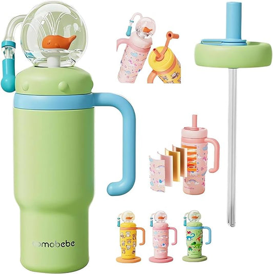 Stainless Steel Whale Fountain Tumbler with Handle 2025 Drinking Cup with Whale Squirt Insulated Travel Tumblers Kids Weighted Sippy Cup No Spill Cute Water Bottle with Lids and Straws Leak Proof (A6) - Bloomnest