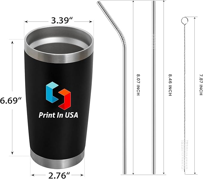 Personalized Custom Print in USA Tumbler 24Pcs 20oz Stainless Steel Double Wall Coffee Cup with Lid & Straw Insulated Tumbler with Colorful Text Logo Photo - Bloomnest