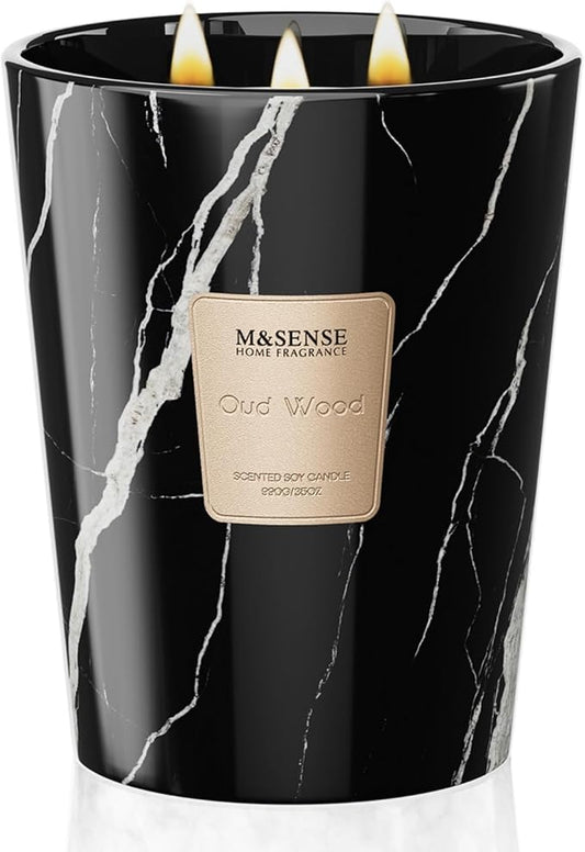 M&SENSE OudWood Scented Candles for Home, 3-Wick Highly Scented Jar Candles, Extra Large Candle 35 Oz 150 Hours Long Lasting Burning, Relaxing Aromatherapy Candle for Stress Relief, Meditation - Bloomnest