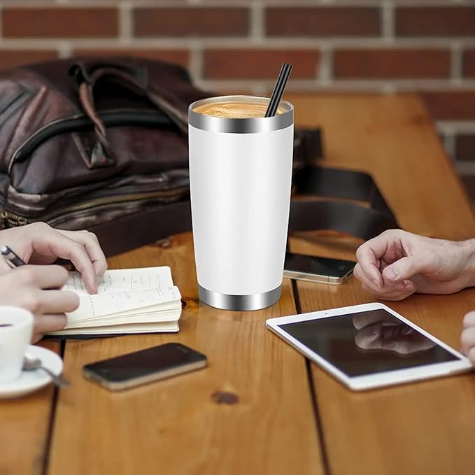 VEGOND 20oz Tumbler with Lid and Straw Stainless Steel Tumbler Cup Bulk Vacuum Insulated Double Wall Travel Coffee Mug Powder Coated Coffee Cup(White 6 Pack - Bloomnest