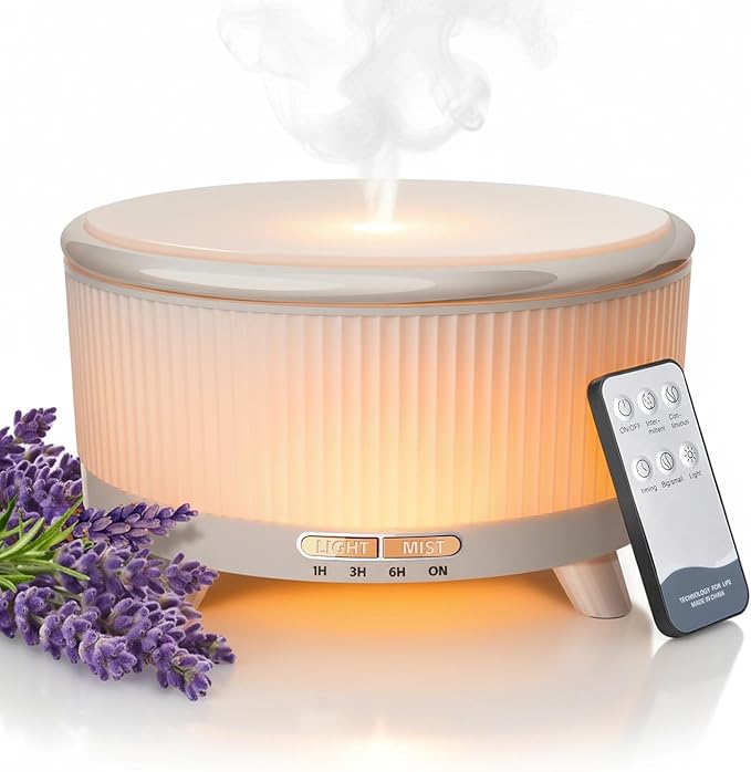 500ML Large Capacity Essential Oil Diffuser, Ultrasonic Aromatherapy Diffuser with 7 Color LED Lights with Remote Control, Cool Mist Humidifier, Timed Mist, Auto Shut-Off (Minimalist White) - Bloomnest