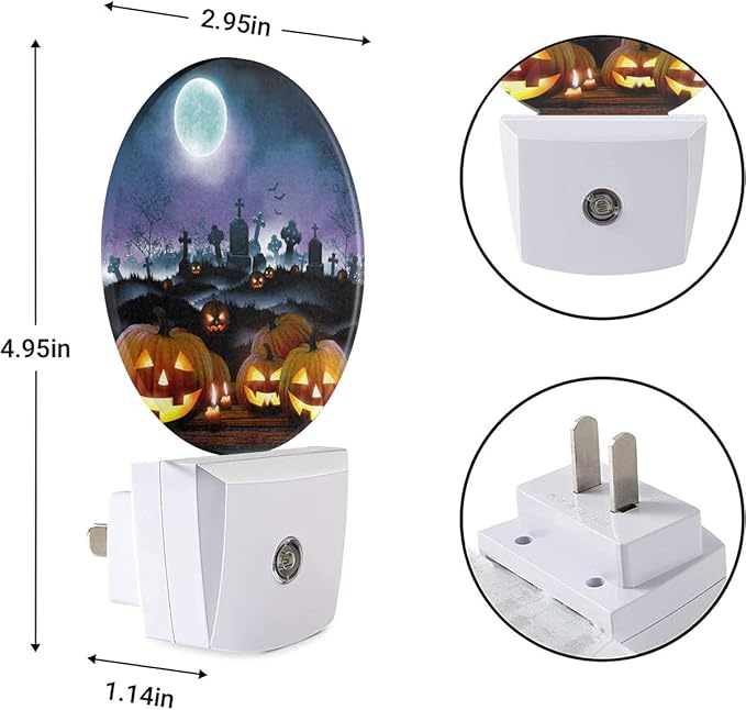 EKOBLA Halloween Pumpkins Night Light Scary Night Moon Ghost Horror Plug-in Nightlights Auto Sensor Energy Efficient Dusk to Dawn LED Home Decor - Bloomnest