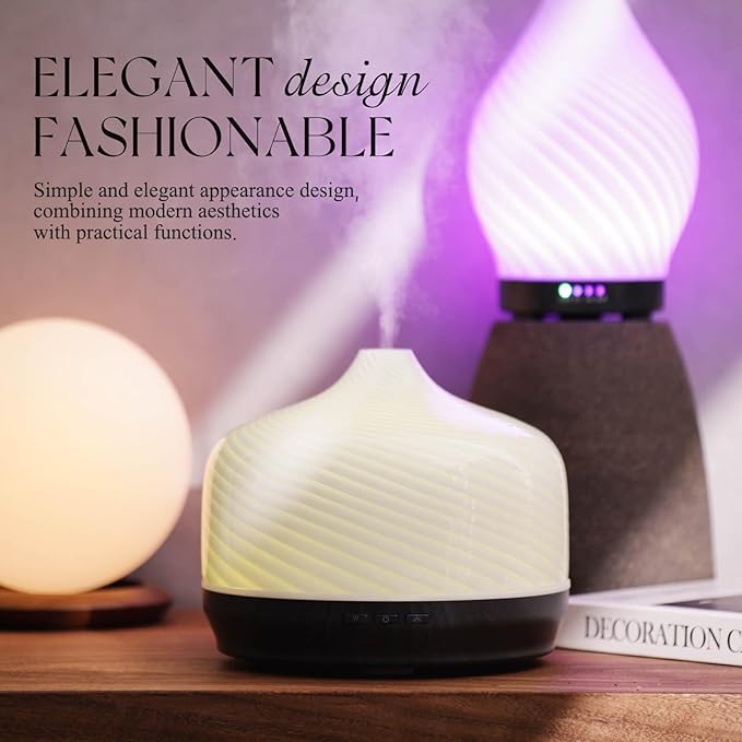 Porseme 500ml Glass Essential Oil Diffuser Aromatherapy Ultrasonic Cool Mist Humidifier 15-21 Running Hours Waterless Auto-Off Air Diffusers for Sleeping Yoga Office Working Spa and Rest (Pure White) - Bloomnest