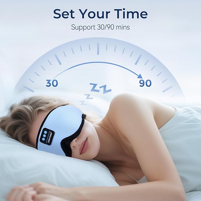 3D Sleep Mask with Bluetooth Headphones, Breathable Cotton Sleeping Headphones for Side Sleepers, Wireless Music Eye Mask with Timer, Gifts for Men Women, Blue - Bloomnest