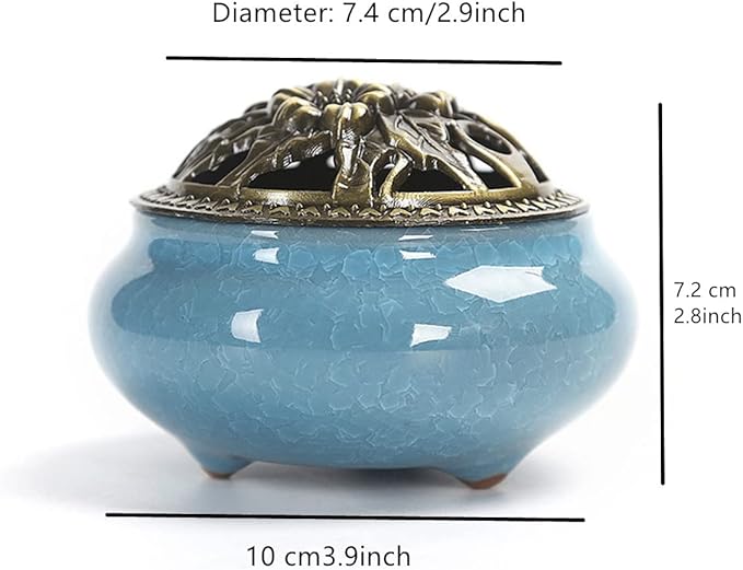 Ceramic Incense Burner, Ceramic Incense Burner with Lid, Cone Incense Burner, Cone Coil Incense Holder for Home Decor Yoga Spa Meditation(Blue) - Bloomnest