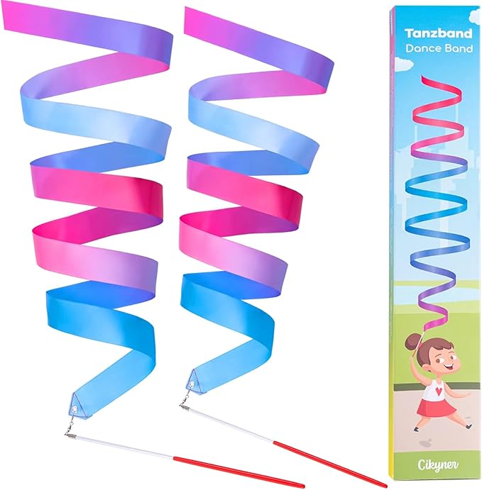 Cikyner Gymnastics Ribbon, 2 Pack Colorful Gymnastics Band with Stick, Dance Band Children Rainbow Band for School and Home Game, Ideal for Girls on Children's Birthday Party or Christmas - Bloomnest