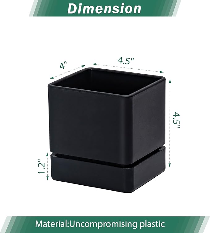 4 Inch Herb Planter Pot, Plastic Planter with Drainage Holes and Saucer, Modern Decorative Gardening Pot for Indoor Plants, Flowers, Herbs, Succulents, Black, Set of 3, 76-Y-B-3 - Bloomnest