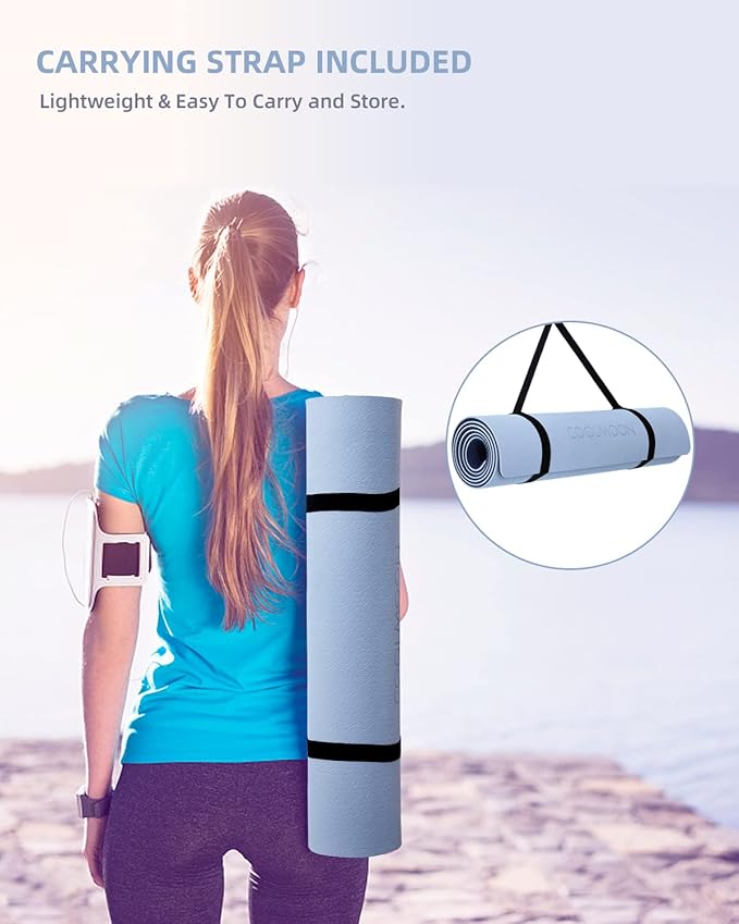 COOLMOON Yoga Mat Non Slip, Anti-Tear 1/4 Thick TPE Yoga Mats for Women and Men, 72"x24" Exercise & Fitness Mat with Carrying Strap, Workout Mats for Yoga, Pilates and Floor Exercise