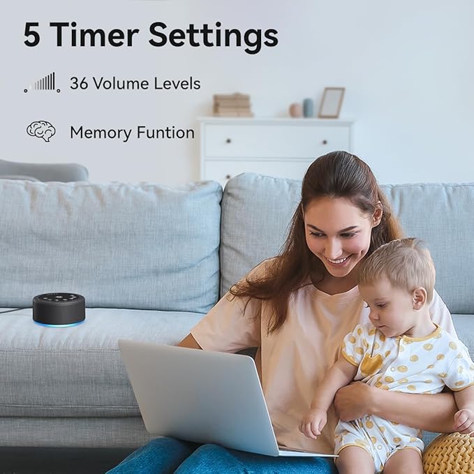 Sleep Sound Machine White Noise Machine with 30 Non Looping Sounds 12 Night light Colors with 5 Timers 36 Adjustable Volume Memory Function Brown Noise Machine for Baby kid Adult & Home Nursery Travel - Bloomnest