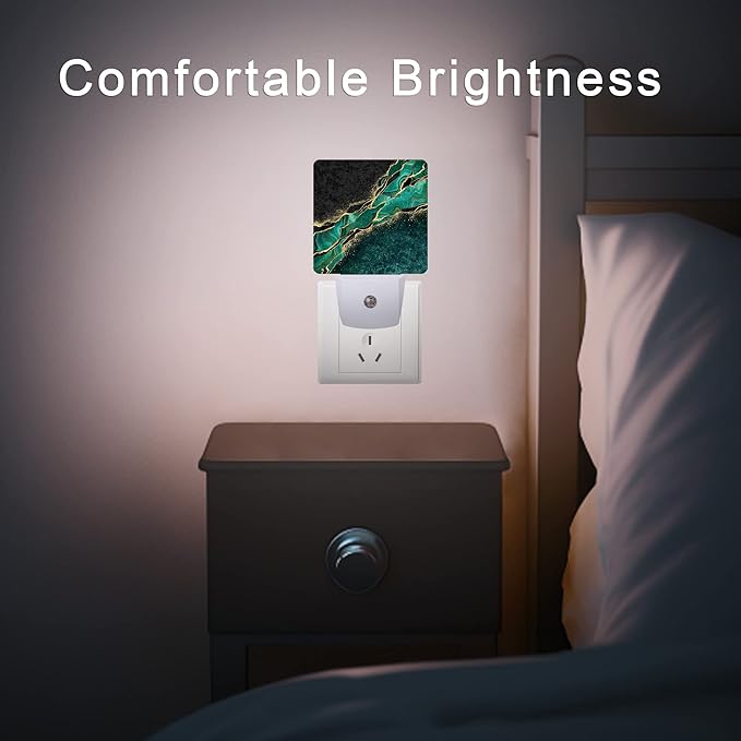 Green Marble Night Light,Golden Abstract Marble Veins Night Lights 0.5W Sleep Friendly for Boys Girls Led Night Light Dusk to Dawn Sensor Nightlight for Stairway/Hallway/Bedroom - Bloomnest