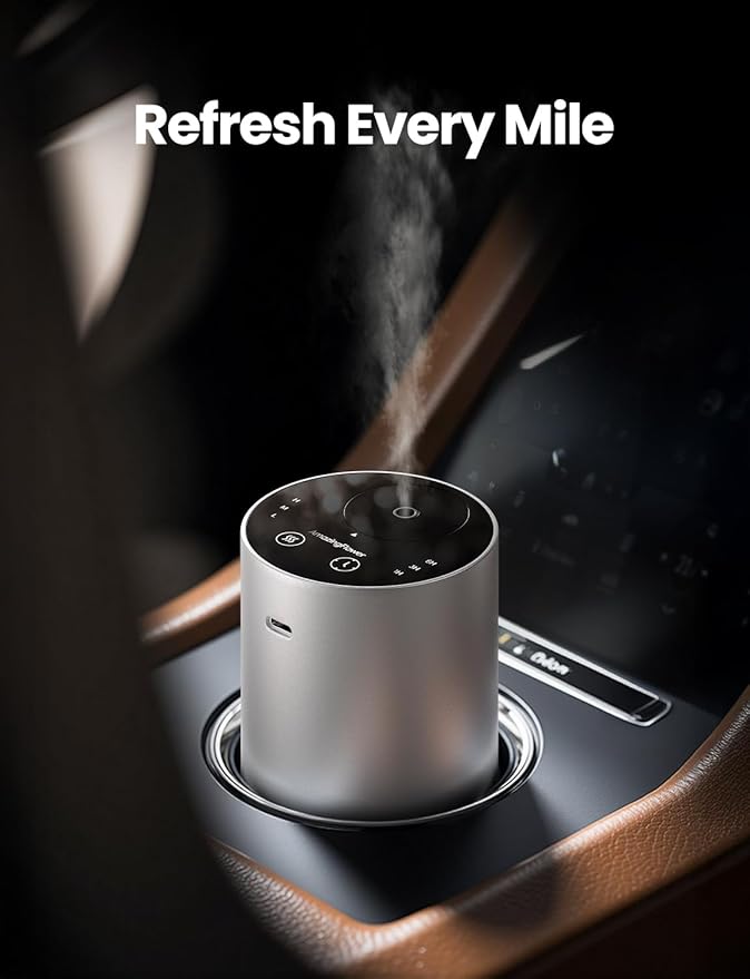 Waterless Essential Oil Diffuser, Rechargeable Scent Diffusers with 3 Mist Levels & Timers, Portable Aromatherapy Diffuser for Home Car Room Studio Office, Iron Grey Metal - Bloomnest