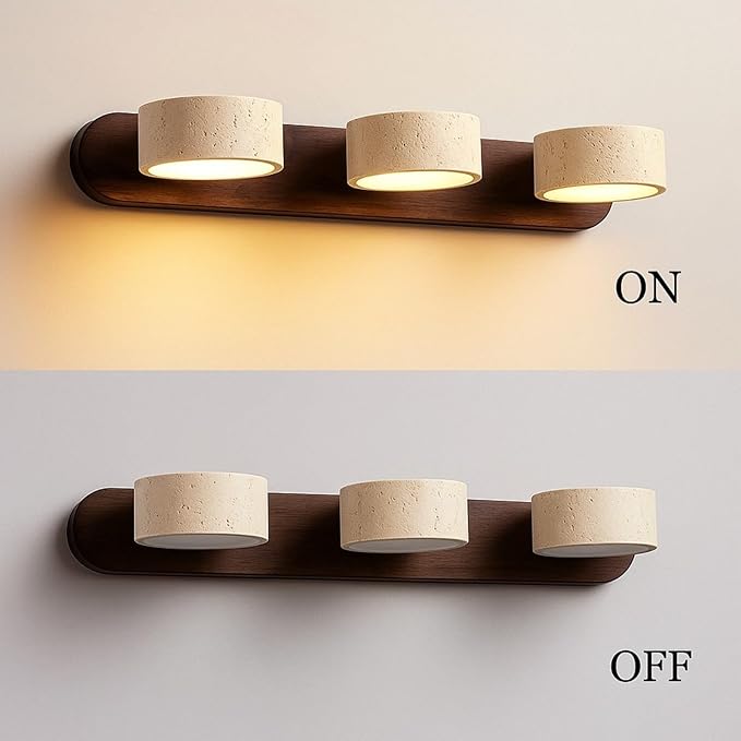 Japanese Wabi-Sabi LED Wall Sconce with Natural Stone Shade,Vintage Swivel Wall Lights,Modern Wall Sconce for Bathroom Mirror, Kitchen,Dining Room,Hallway,Vanity Lighting (A, 3 Heads) - Bloomnest
