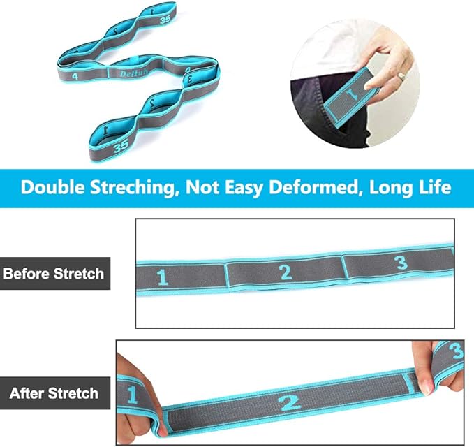 Stretch Strap, Elastic Yoga Stretching Strap, Multi-Loop for Physical Therapy, Pilates, Yoga, Dance & Gymnastics Exercise and Flexible Pilates Stretch Band - Bloomnest
