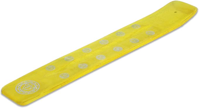 Bless-International Traditional-Handmade-Burner Wooden-Incense-Stick-Holder Ash-Catcher-Stand for-Aromatherapy-Meditation-Yoga (Positivity Yellow) 10 Inches, Pack of 2 - Bloomnest