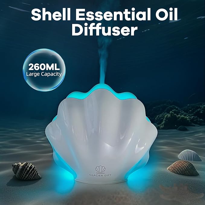 Essential Oil Diffuser 260ML, Shell Aroma Diffuser with Remote Control, 7 Colors LED Night Light for Bedroom Home Relaxation, Valentines Day Gifts - Bloomnest