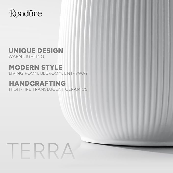 RONDURE 9.5" Modern Ceramic Table Lamp, Modern Bedside Lamps for Bedroom, Living Room and Nightstand, White Translucent Ceramic Shade, Warm Ambient Lighting, Home Decor - Bloomnest