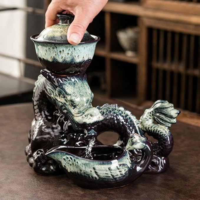 Ceramic Teapot with Infuser Semi Automatic Tea Set Magic Teapot with 8 cups Gradient Color (Gradient Dragon- C) - Bloomnest