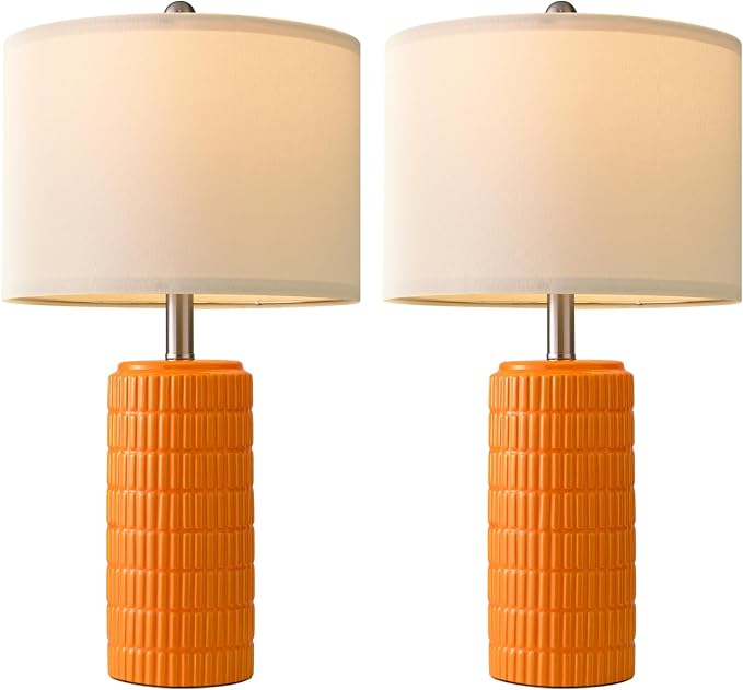 PoKat 23" Orange Table Lamps Decor for Living Room Set of 2, Modern Living Room Lamps for End Table, Ceramic Table Lamps for Bedroom, Contemporary Nightstand Lamps for Home Bedroom Decor - Bloomnest