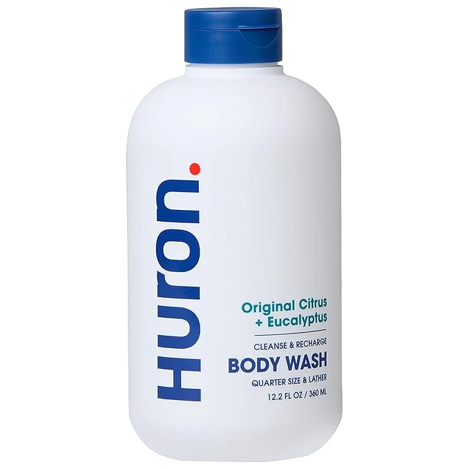 Huron Men’s Moisturizing Body Wash – Crisp & Invigorating Scent of Citrus, Eucalyptus, Mint, & Aromatic Greens - Made With Coconut Oil, Vitamin E & Witch Hazel – Vegan, Cruelty-Free - 12.2 fl oz - Bloomnest